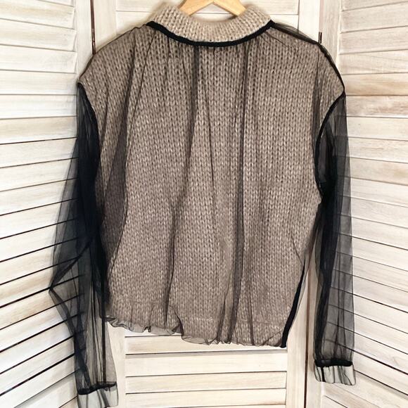 Perfect Number Fall 2020 RARE Sheer Overlay Chunky Knit Cropped Sweater S - Picture 4 of 12